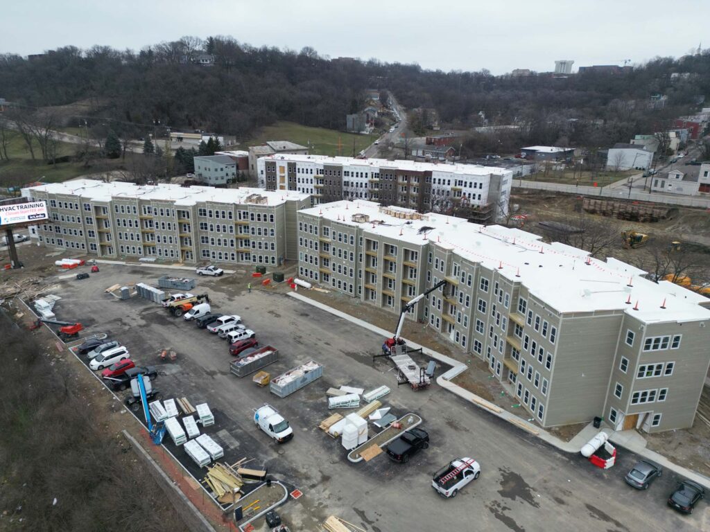 Construction exterior, Four Corners Student Housing, University of Cincinnati